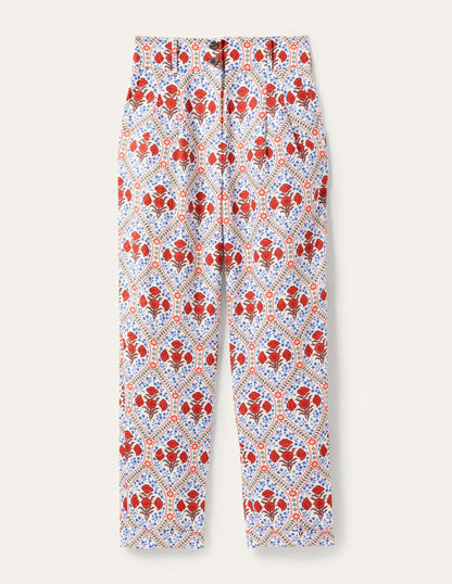 Pleated Turn Up Linen Pants-Ivory, Poppy Bloom