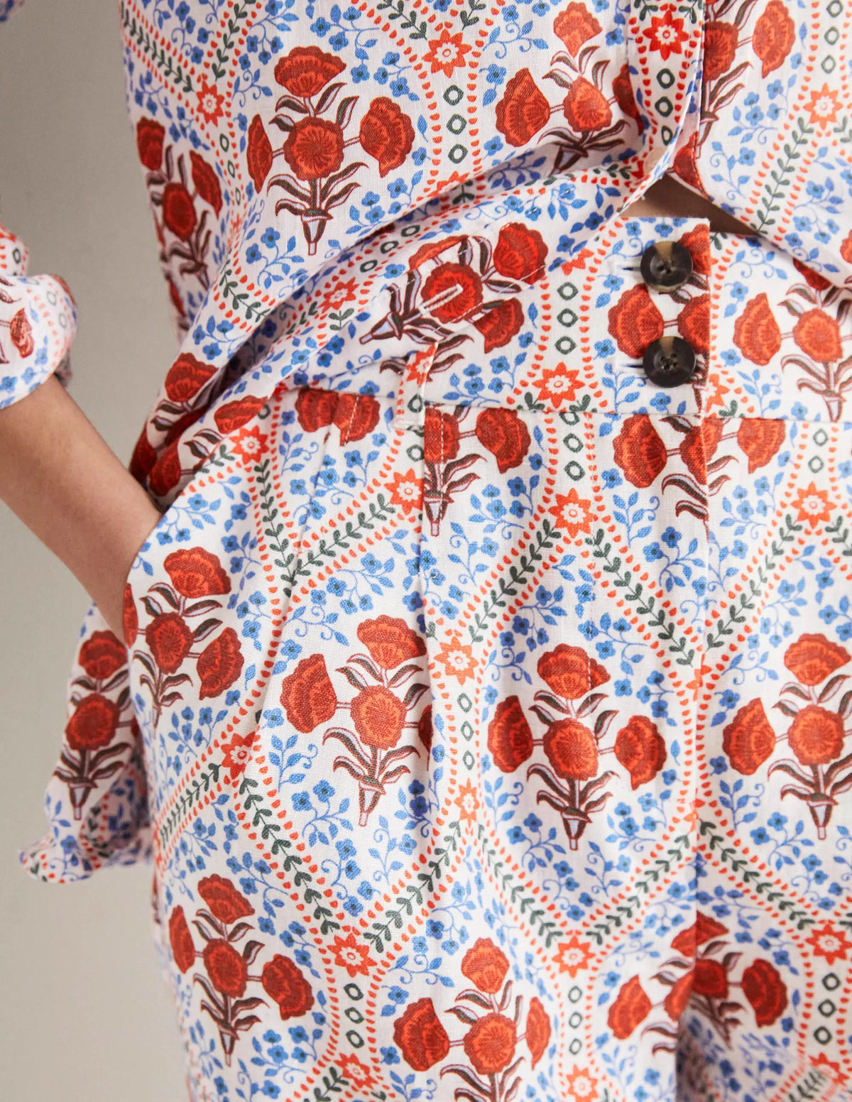 Pleated Turn Up Linen Pants-Ivory, Poppy Bloom