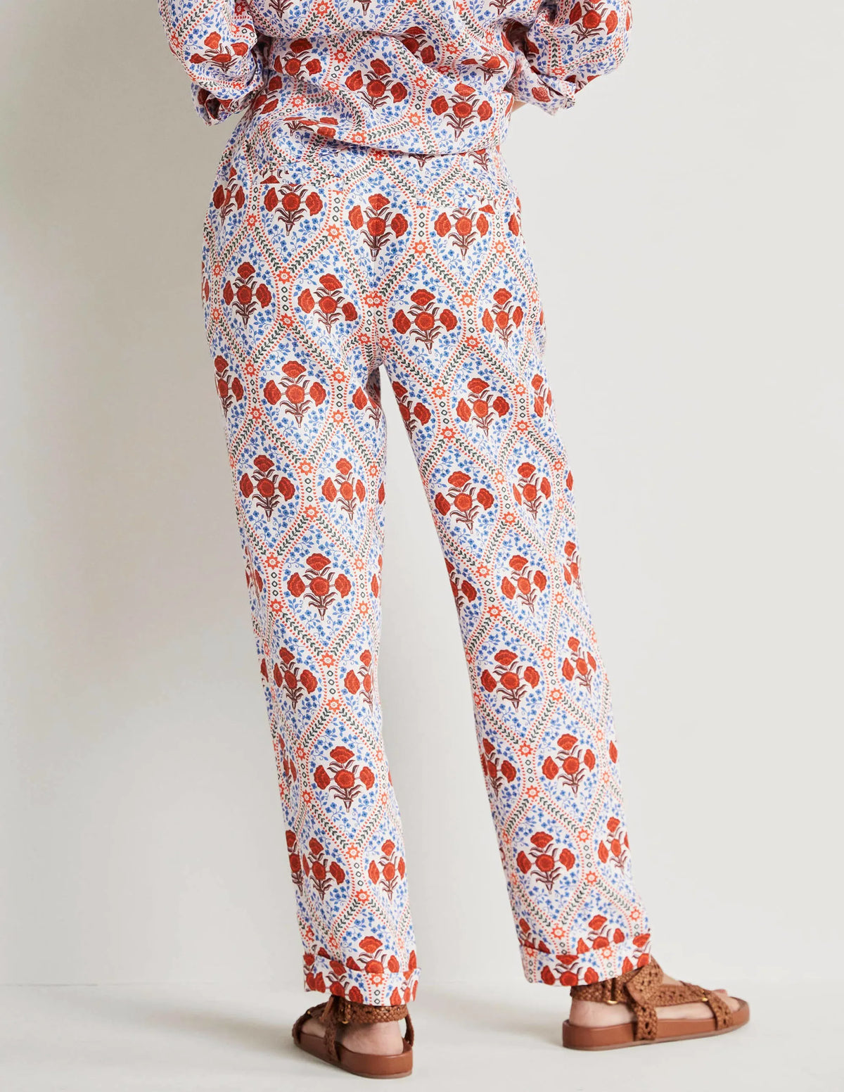 Pleated Turn Up Linen Pants-Ivory, Poppy Bloom