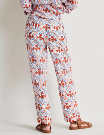 Pleated Turn Up Linen Pants-Ivory, Poppy Bloom