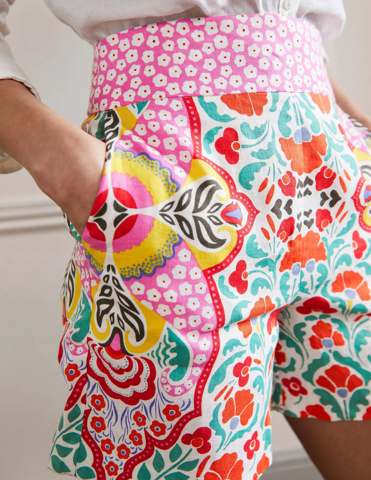 Georgina Linen Shorts-Multi, Passion Bloom