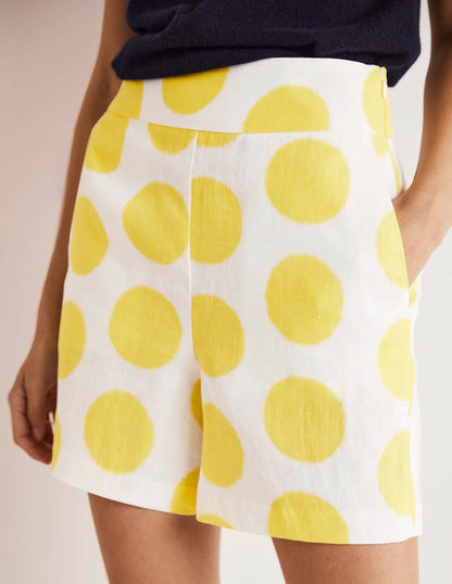 Georgina Linen Shorts-Lemon Fizz, Ikat Spot