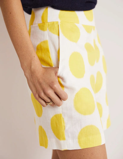 Georgina Linen Shorts-Lemon Fizz, Ikat Spot