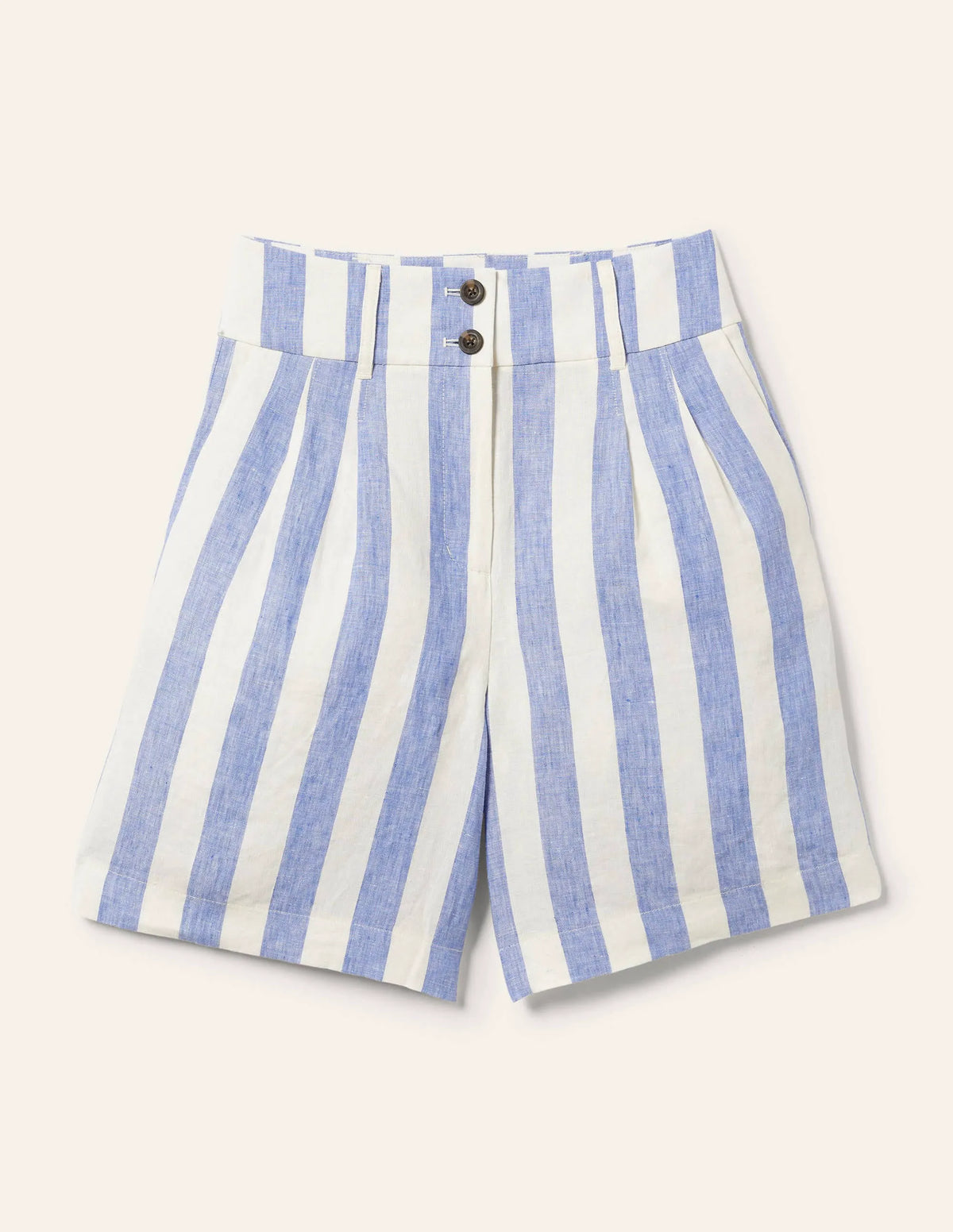 Linen Pleat Shorts-Bluebell and Ivory Stripe