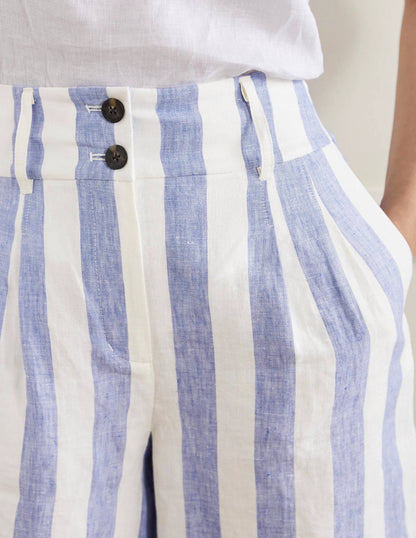 Linen Pleat Shorts-Bluebell and Ivory Stripe