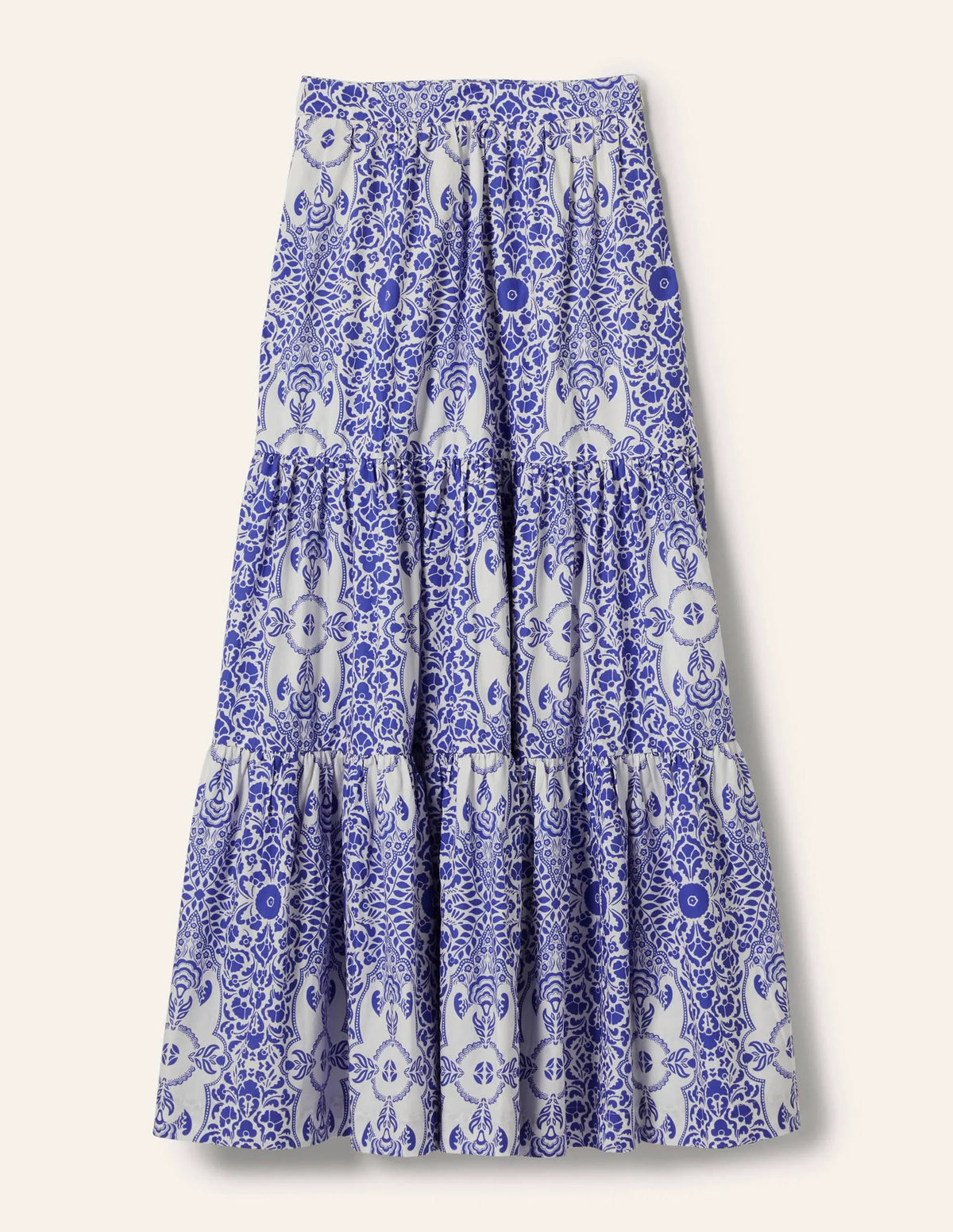 Lorna Tiered Maxi Skirt-Ivory, Bluebell Passion Bloom
