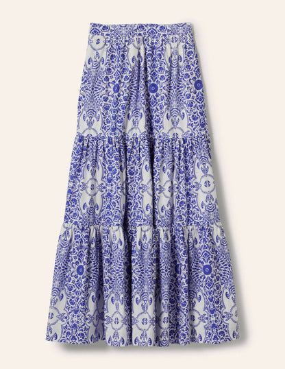 Lorna Tiered Maxi Skirt-Ivory, Bluebell Passion Bloom