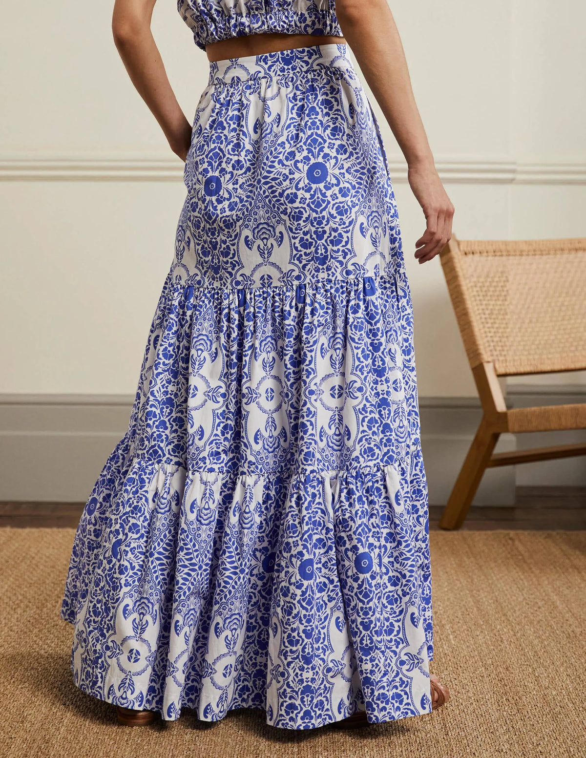 Lorna Tiered Maxi Skirt-Ivory, Bluebell Passion Bloom