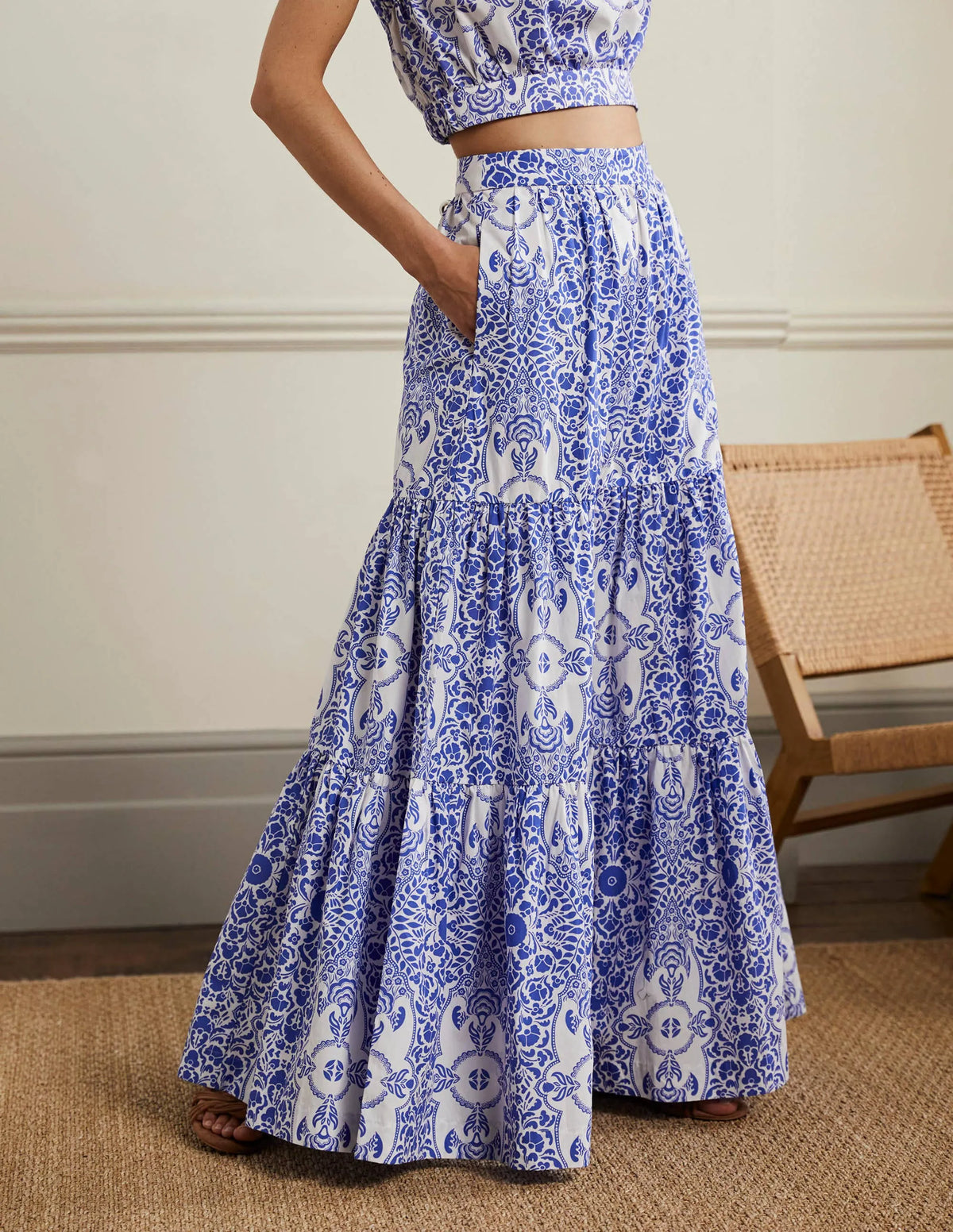 Lorna Tiered Maxi Skirt-Ivory, Bluebell Passion Bloom