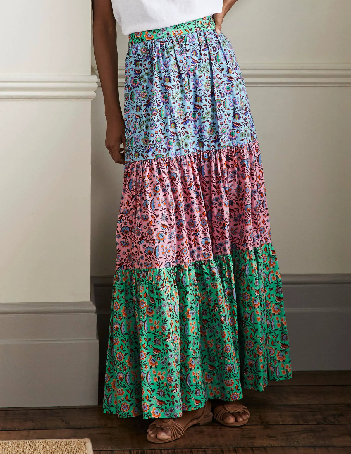 Lorna Tiered Maxi Skirt-Formica Pink, Oriental Meadow