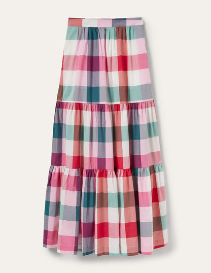 Lorna Tiered Maxi Skirt-Bonbon Pink Flambe Check