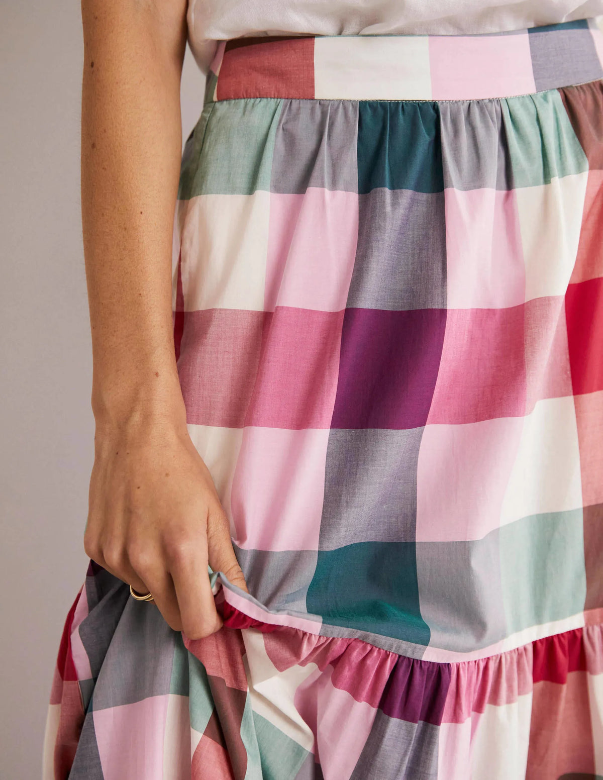 Lorna Tiered Maxi Skirt-Bonbon Pink Flambe Check
