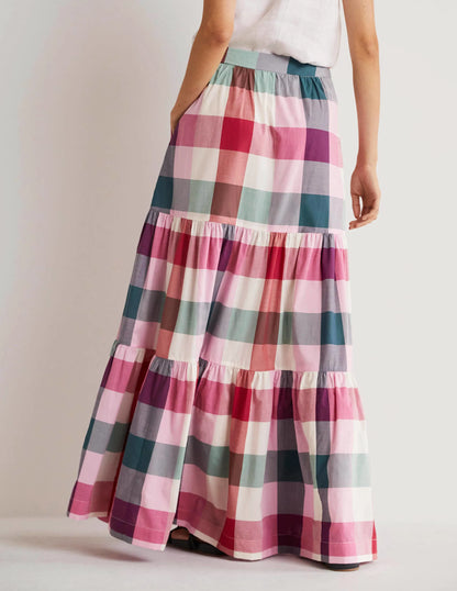 Lorna Tiered Maxi Skirt-Bonbon Pink Flambe Check