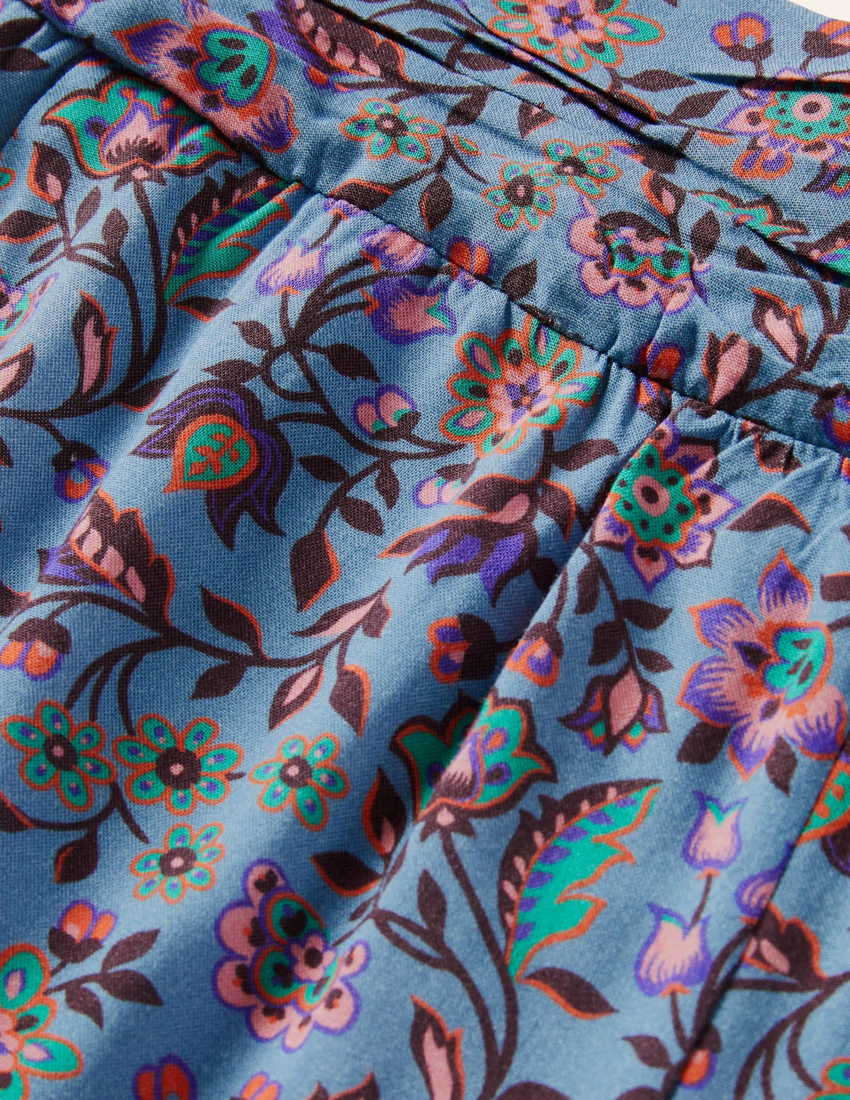 Ruched Waistband Shorts-Dusty Blue, Oriental Meadow