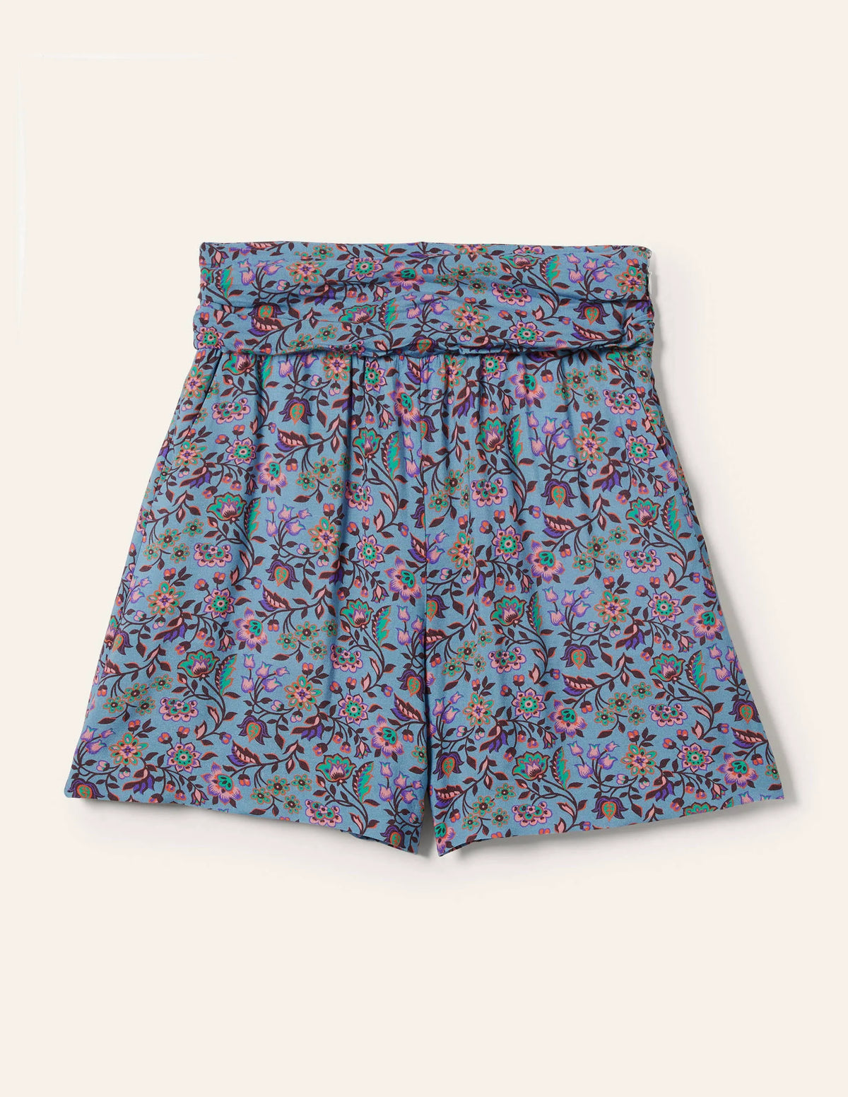 Ruched Waistband Shorts-Dusty Blue, Oriental Meadow