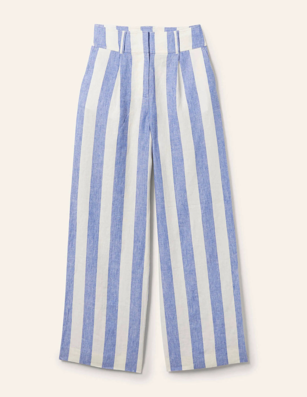 Wide Leg Linen Pants-Bluebell and Ivory Stripe