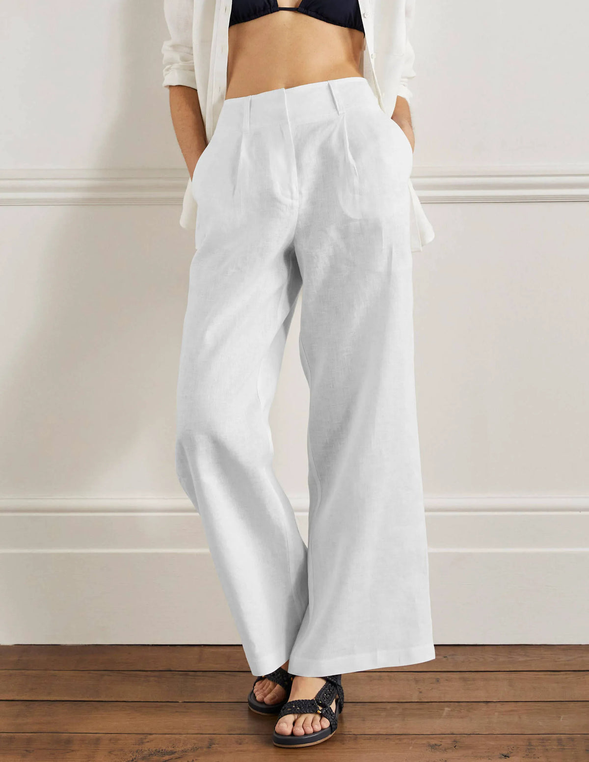 Wide Leg Linen Pants-White