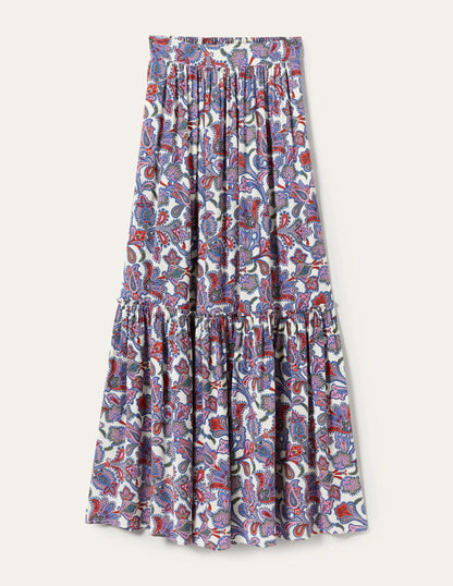 Grace Crinkle Maxi Skirt-Ivory, Paisley Bud