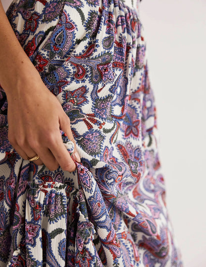 Grace Crinkle Maxi Skirt-Ivory, Paisley Bud