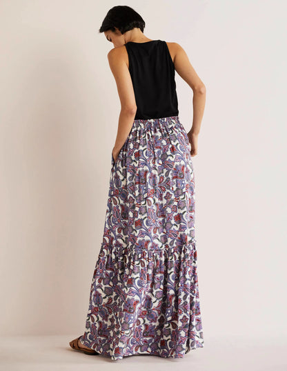 Grace Crinkle Maxi Skirt-Ivory, Paisley Bud