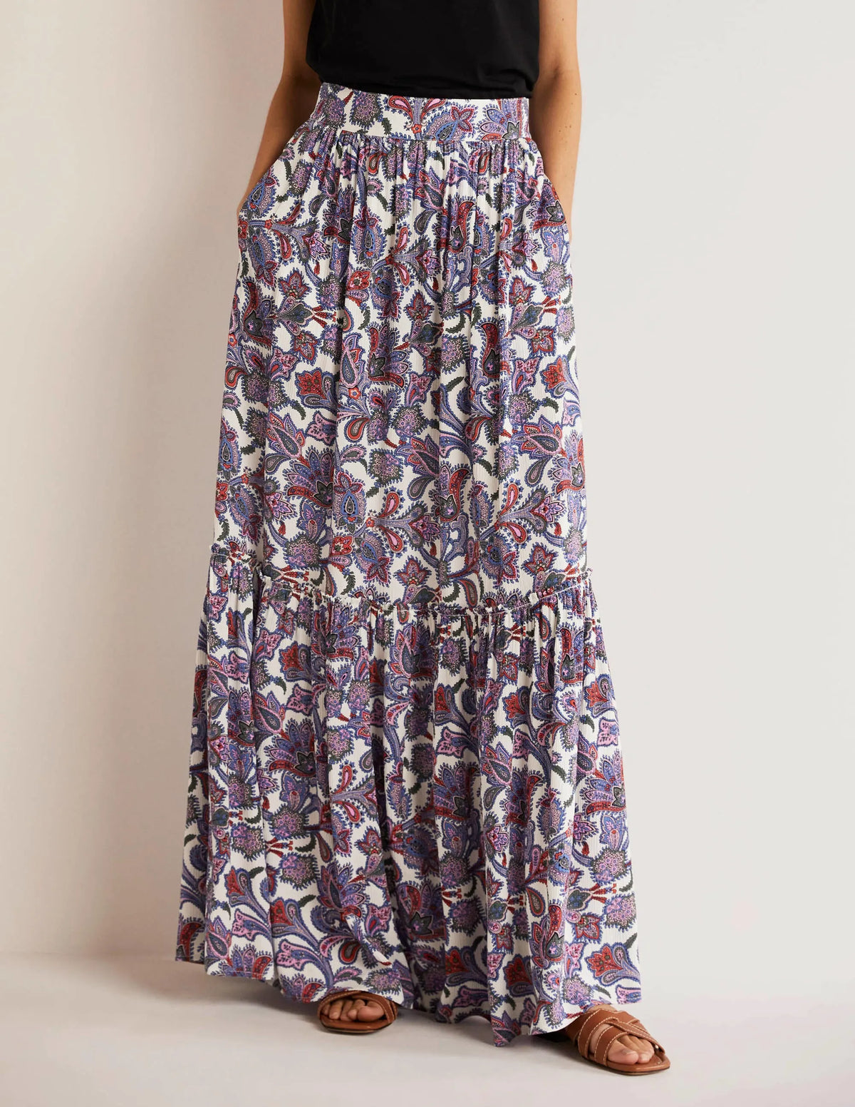 Grace Crinkle Maxi Skirt-Ivory, Paisley Bud