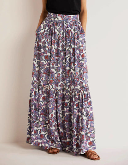 Grace Crinkle Maxi Skirt-Ivory, Paisley Bud