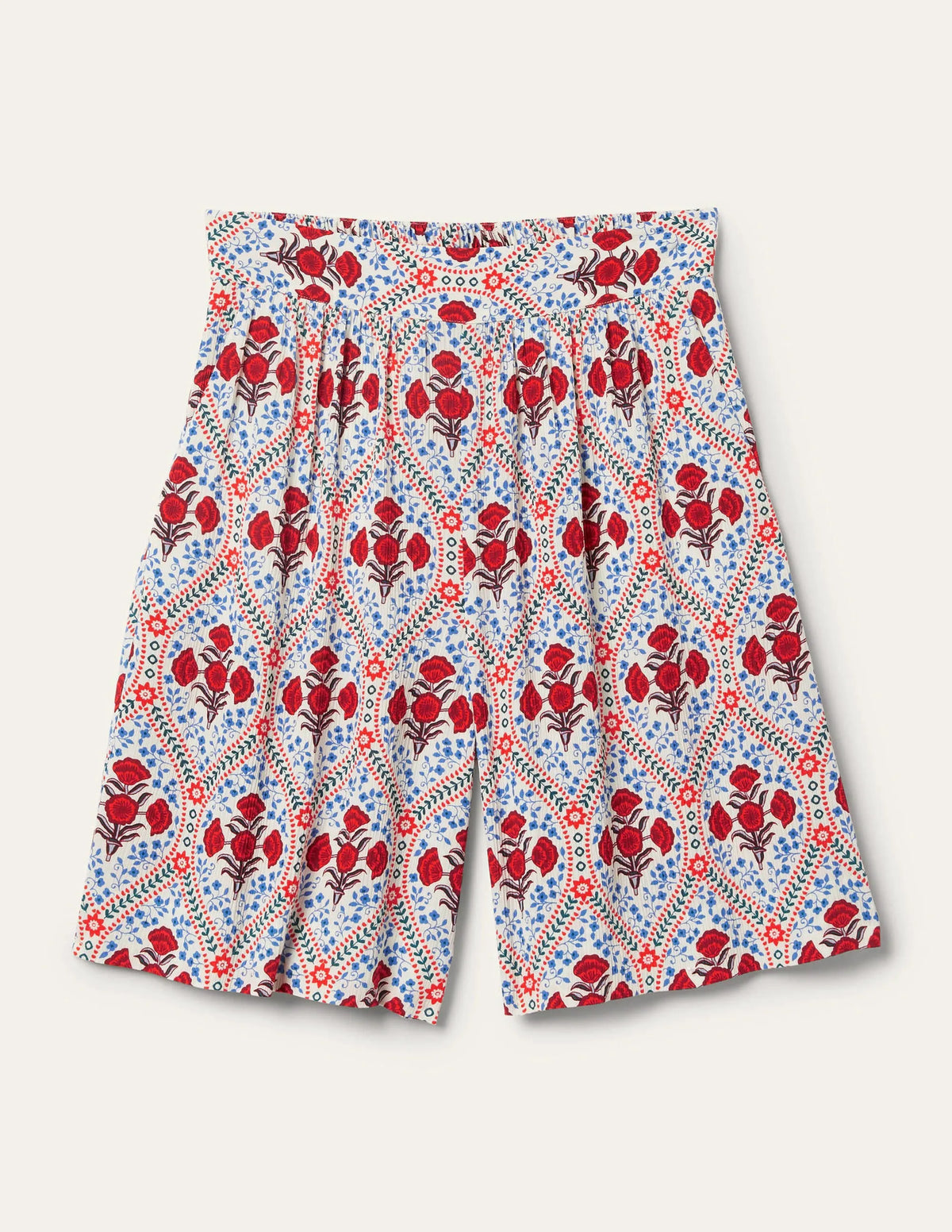 Grace Crinkle Shorts-Ivory, Poppy Bloom
