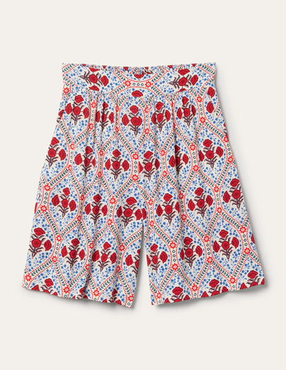 Grace Crinkle Shorts-Ivory, Poppy Bloom