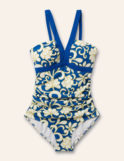 Corsica V-neck Swimsuit-Atlantic Ocean, Abstract Petal