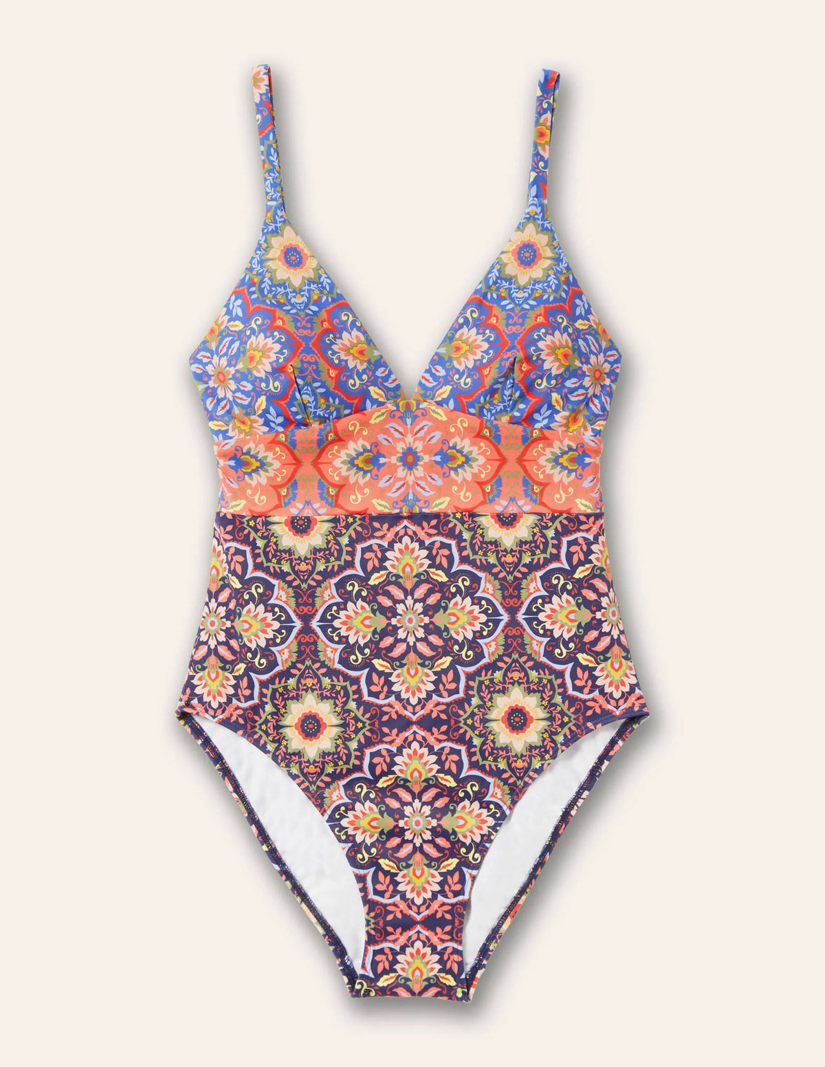 Arezzo V-neck Panel Swimsuit-French Navy, Moroccan Bloom