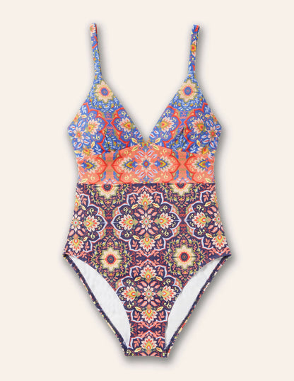 Arezzo V-neck Panel Swimsuit-French Navy, Moroccan Bloom