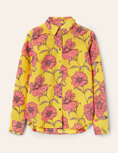 Silk Shirt-Lemon Fizz, Peony Bloom