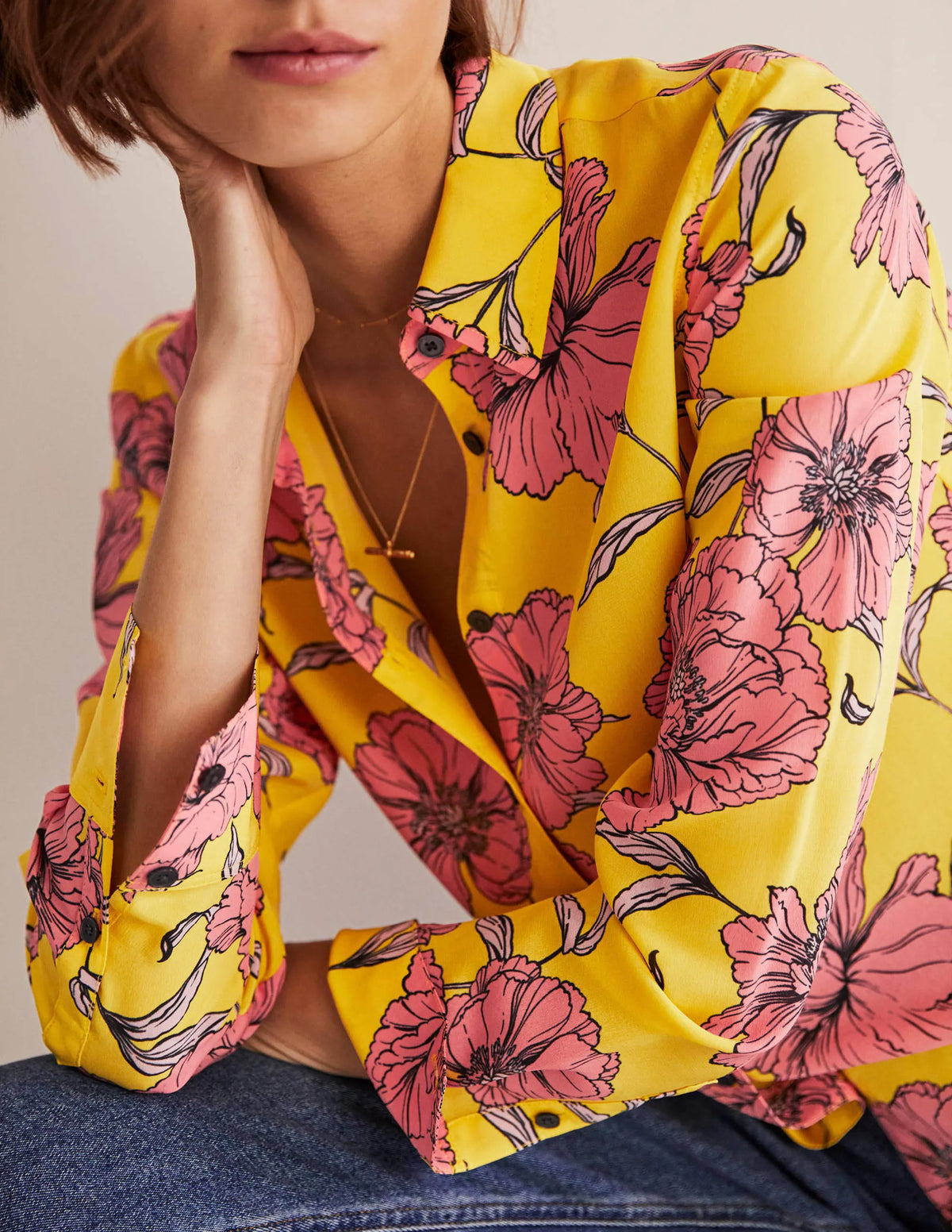 Silk Shirt-Lemon Fizz, Peony Bloom