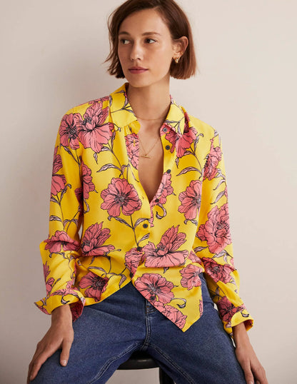 Silk Shirt-Lemon Fizz, Peony Bloom