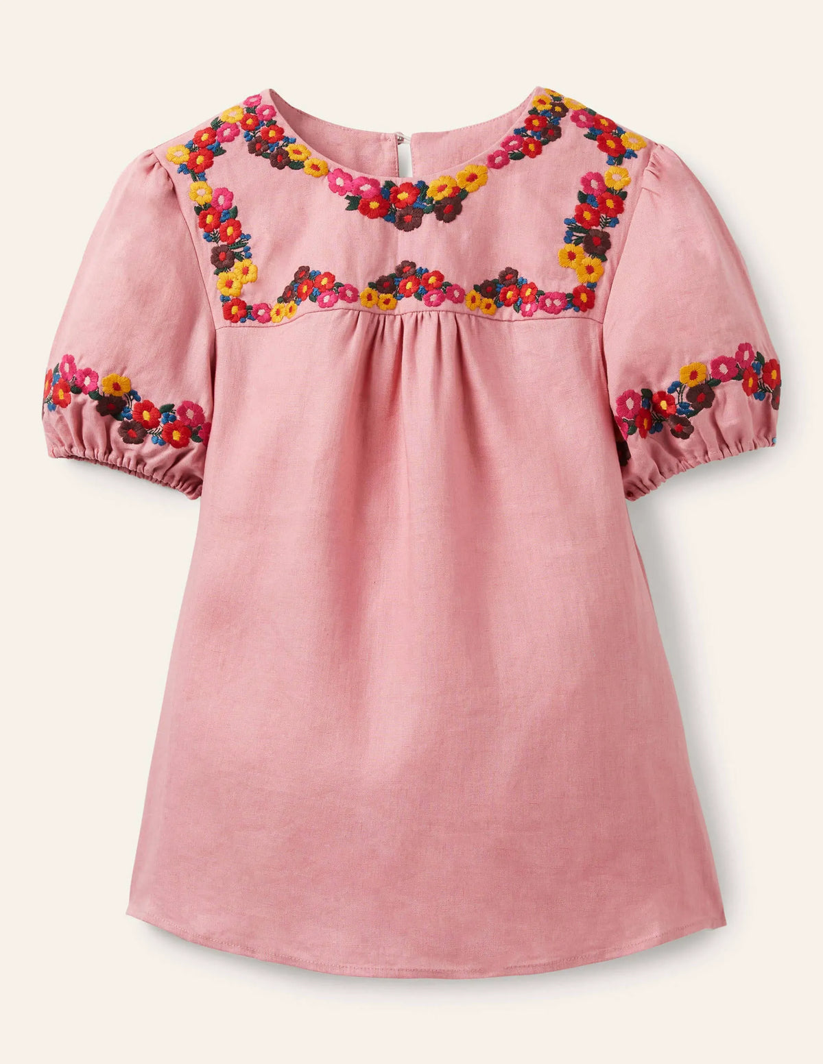 Embroidered Linen Top-Pink