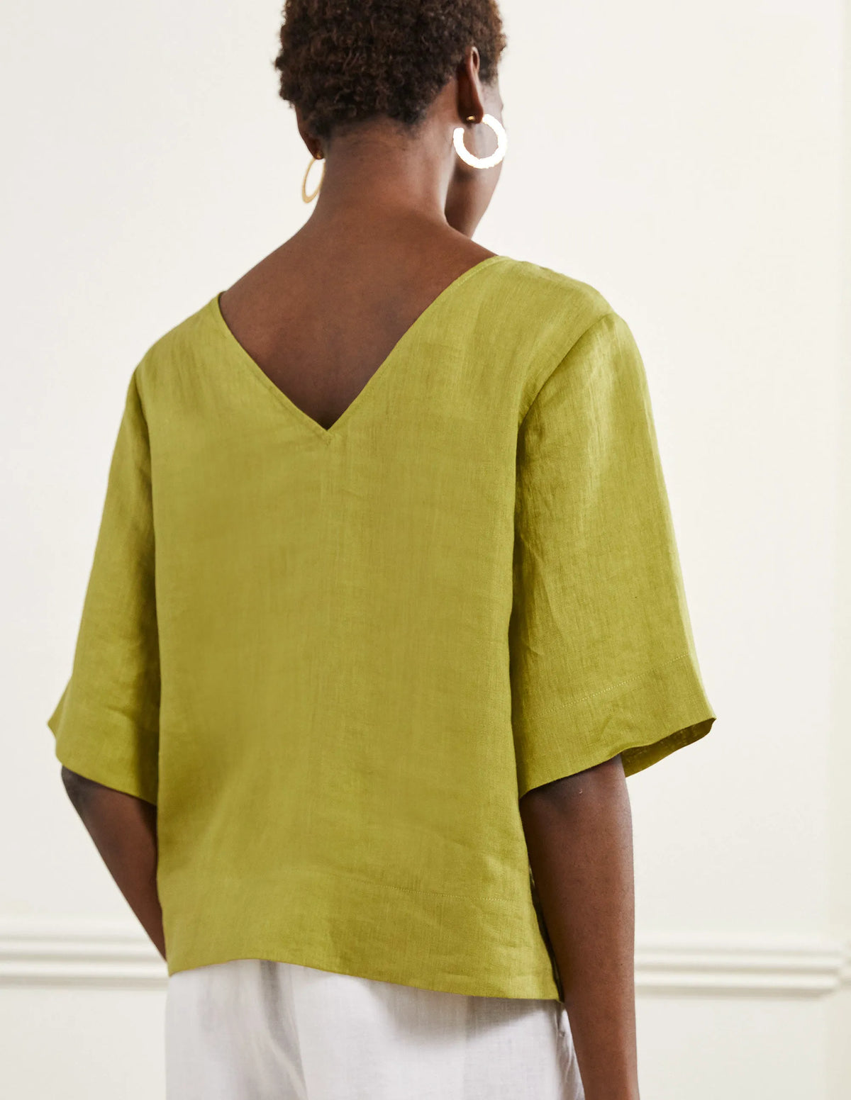 Linen Wide Sleeve Top-Starfruit Green