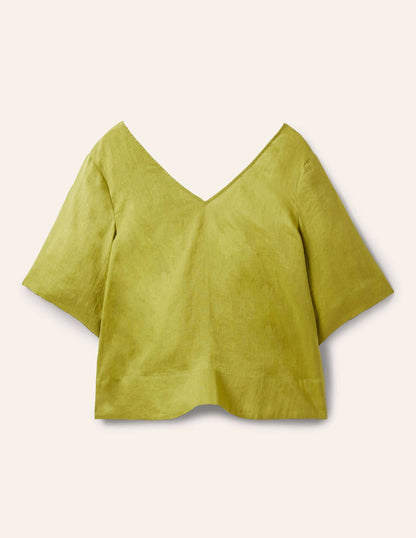 Linen Wide Sleeve Top-Starfruit Green