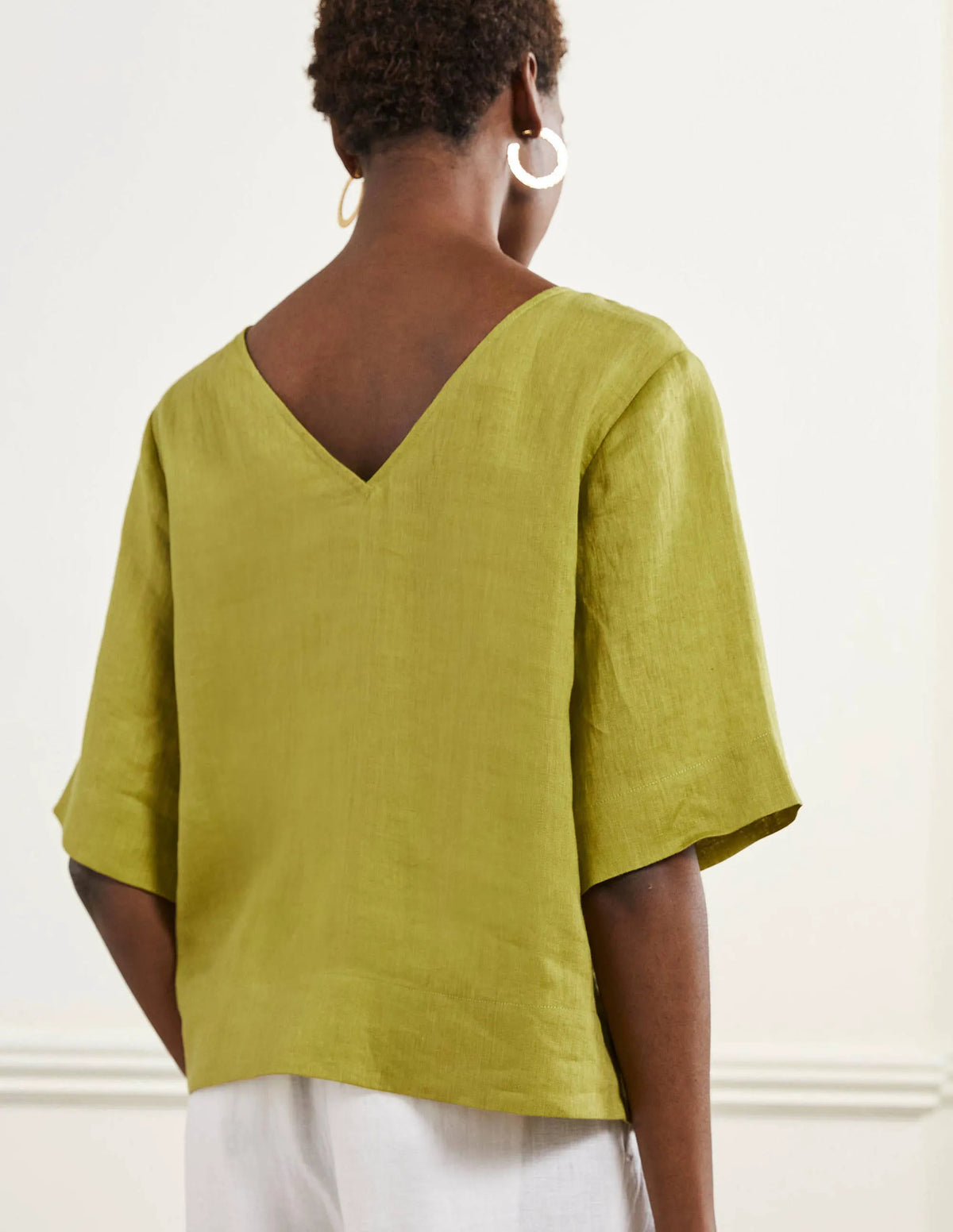 Linen Wide Sleeve Top-Starfruit Green