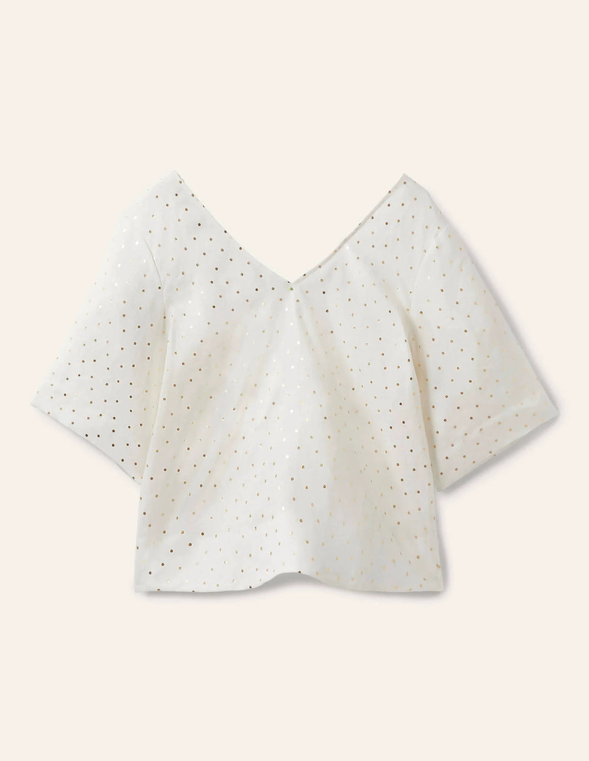 Linen Wide Sleeve Top-Ivory, Gold Pin Dot