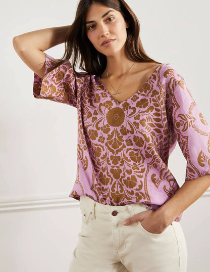 Linen Wide Sleeve Top-Orchid Petal, Passion Bloom