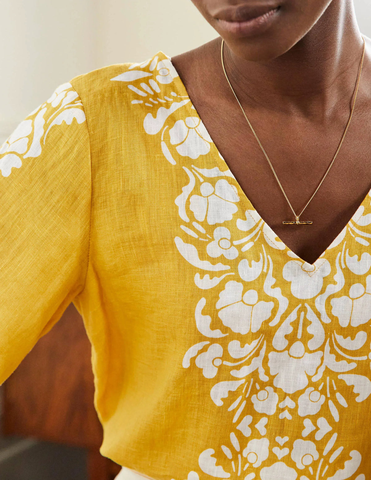 Linen Wide Sleeve Top-Butter Yellow, Passion Bloom