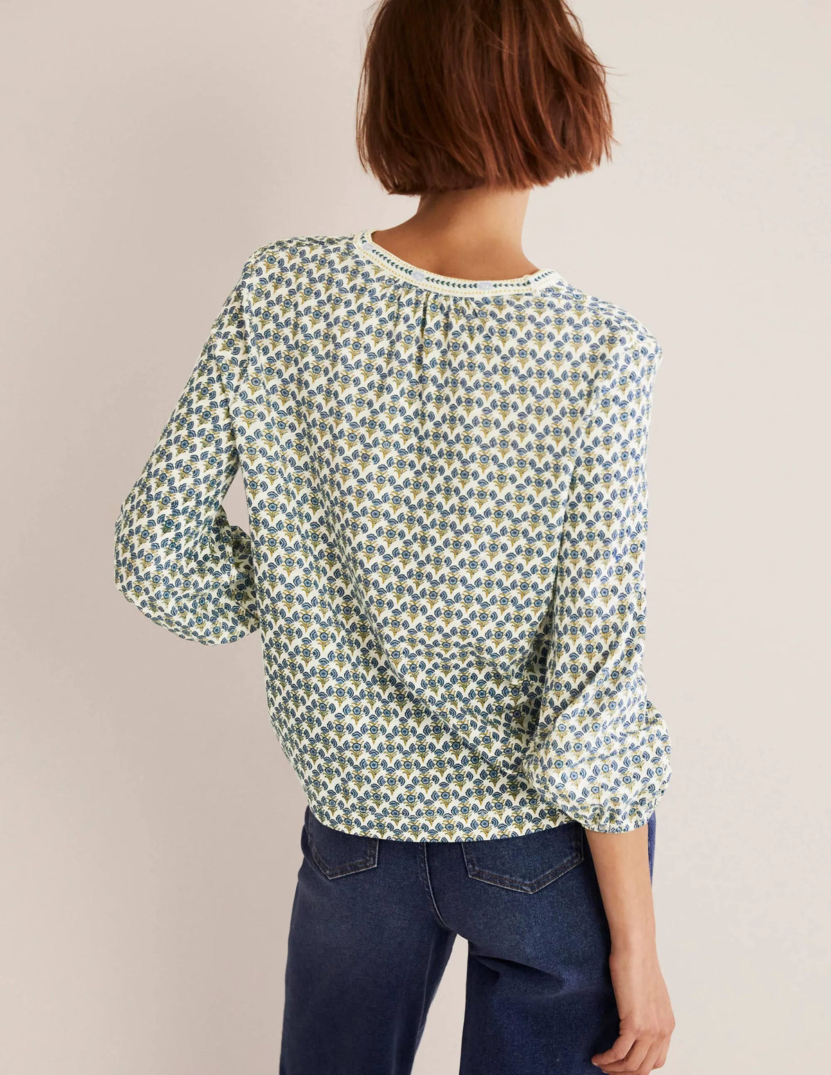 Printed Notch Neck Jersey Top-Chesapeake Bay, Poppy Geo