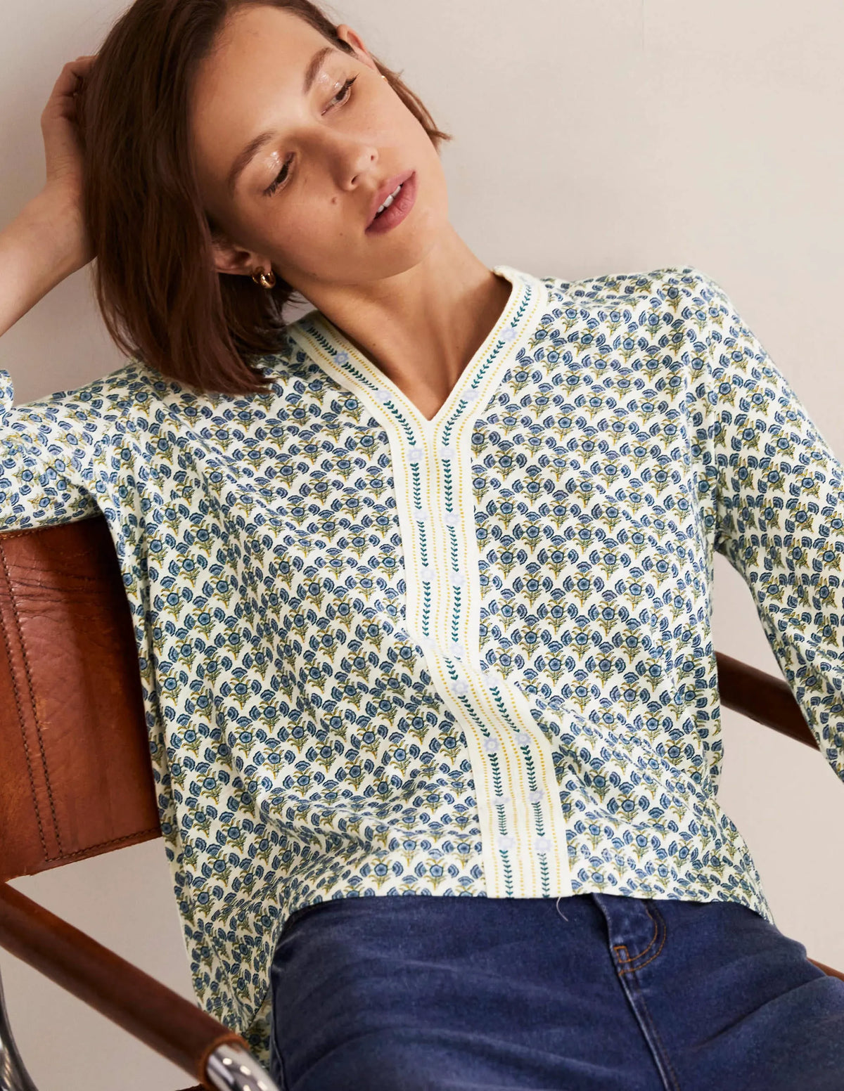 Printed Notch Neck Jersey Top-Chesapeake Bay, Poppy Geo