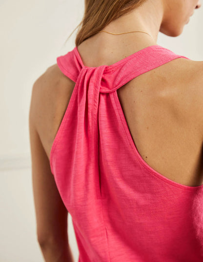 V-Neck Twist Back Jersey Top-Radish