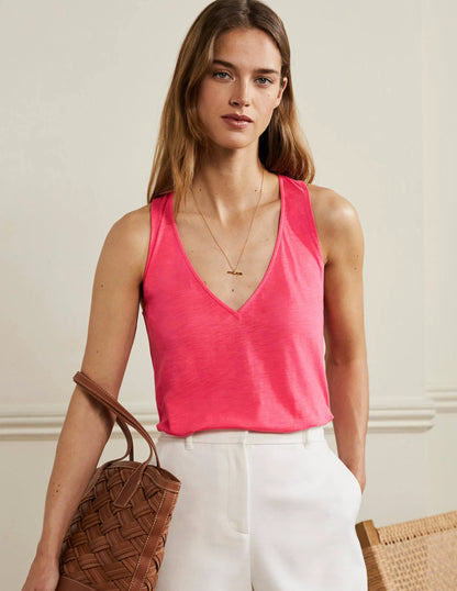 V-Neck Twist Back Jersey Top-Radish