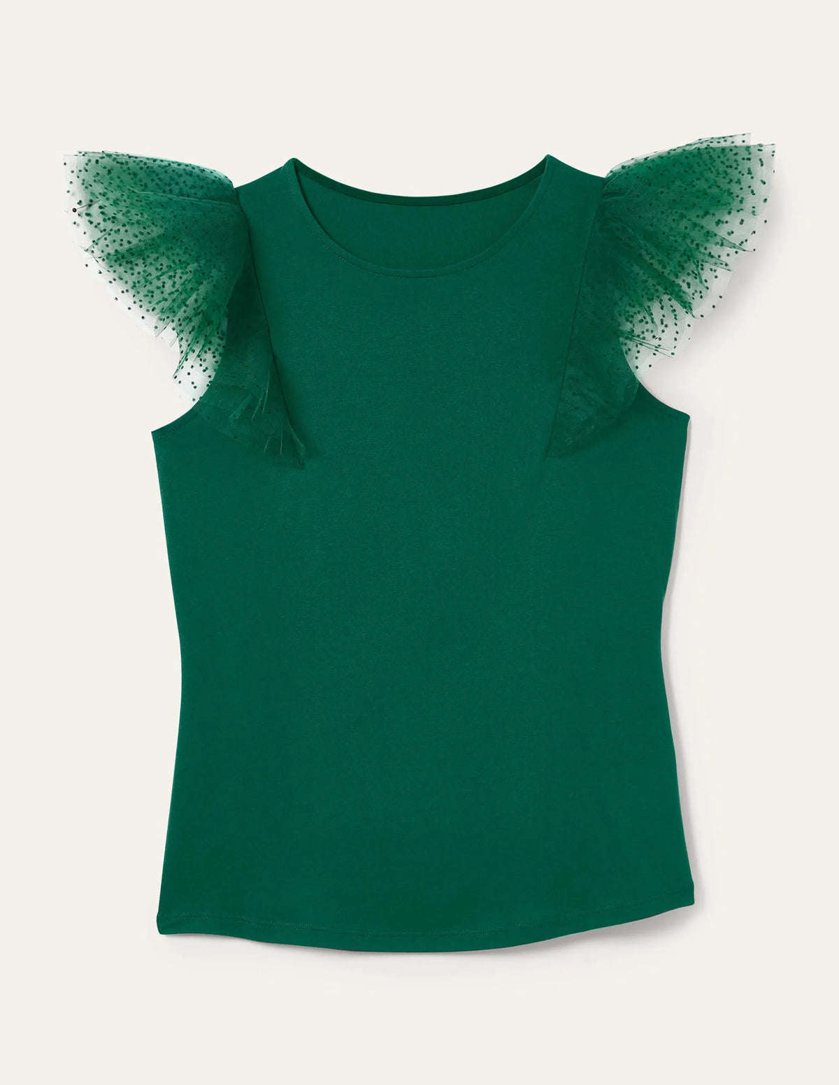 Tulle Shoulder Jersey Top-Deep Forest