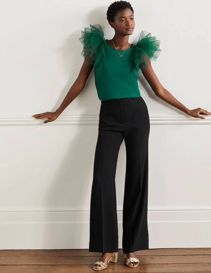 Tulle Shoulder Jersey Top-Deep Forest