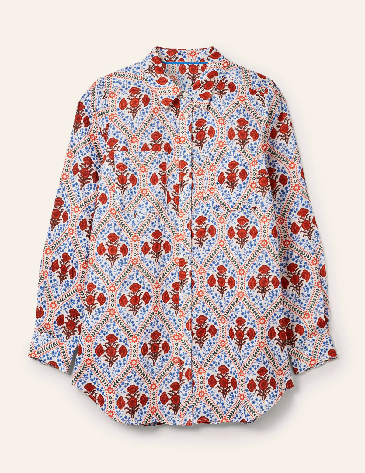 Linen Shirt-Ivory, Poppy Bloom