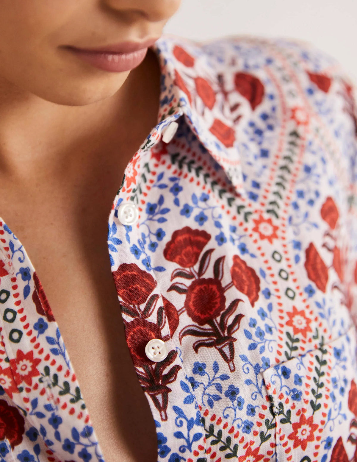 Linen Shirt-Ivory, Poppy Bloom