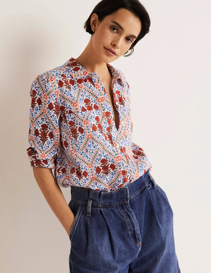 Linen Shirt-Ivory, Poppy Bloom